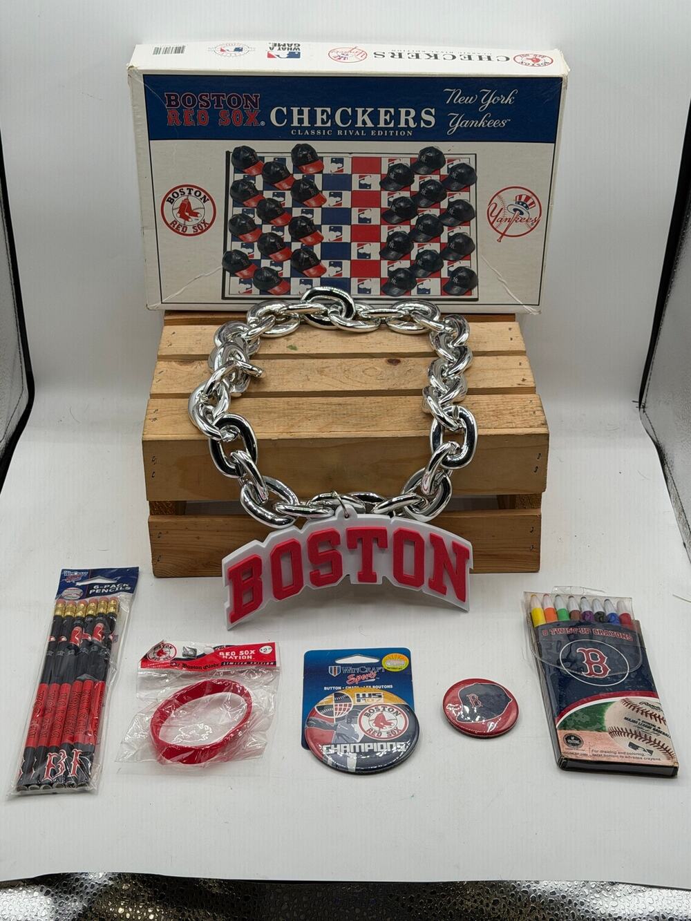 Boston Red Sox Fan Gear & Memorabilia Bundle-Checkers, Boston Chain,Novelties